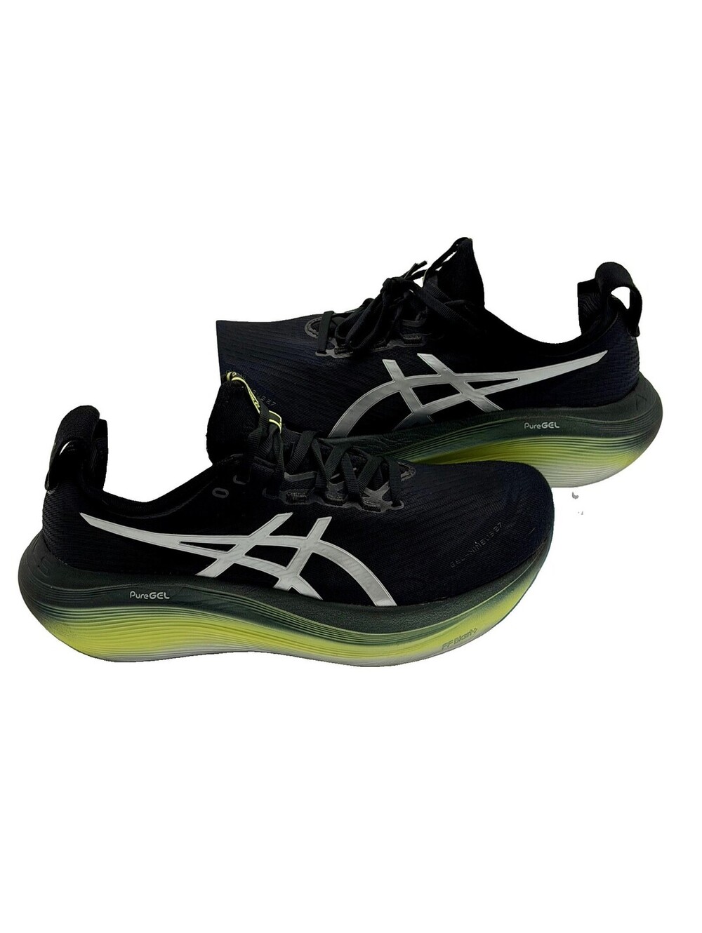 ASICS Men’s Size 10 Gel Nimbus 27 Luxe Black Green Free Shipping